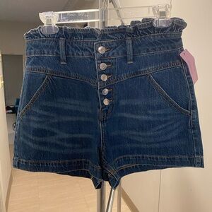wild fable Dark Blue High-Waist Paperbag Denim Shorts